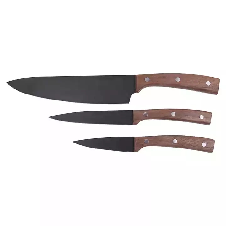 Hot Selling Nyt Design Sort Oxide Coating Køkkenknive Chef Knife Set Med Valnød Træ Håndtag 