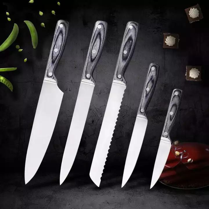 Høj standard rustfrit stål kniv sæt Chef kniv Utility kniv sæt med Pakka træ håndtag 