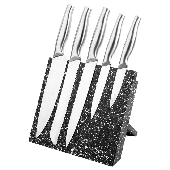 Tilpassede varme produkter 6 stk. køkkenudstyr hul håndtag rustfrit stål køkkenkniv sæt med knivblok 