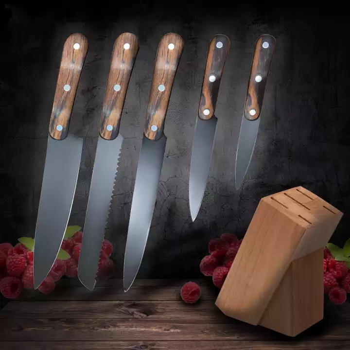 Naturlig Pakka træ rustfrit stål 3cr13 6stk skarpe knive sæt køkkenkniv sæt 